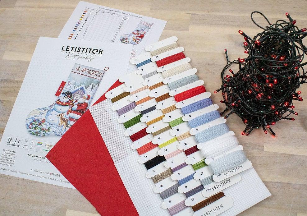 Counted Cross Stitch Kit Snowman and Santa Stocking L8016