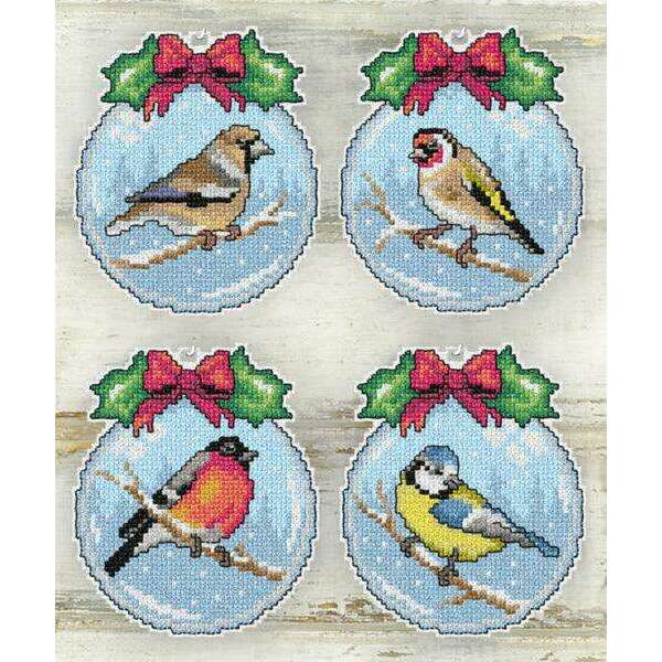 Counted cross stitch kit with plastic canvas "Birds" set of 4 designs 7685
