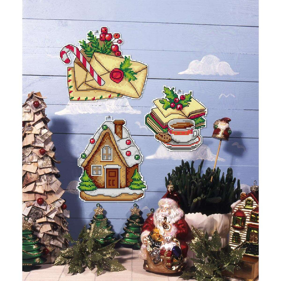 Counted cross stitch kit with plastic canvas Bookmarks "Christmas time" set of 3 designs 8706
