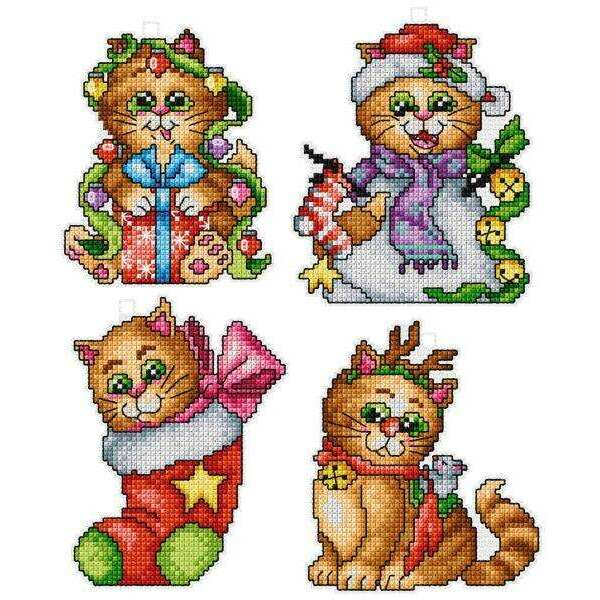 Counted cross stitch kit with plastic canvas "Cats" set of 4 designs 7627