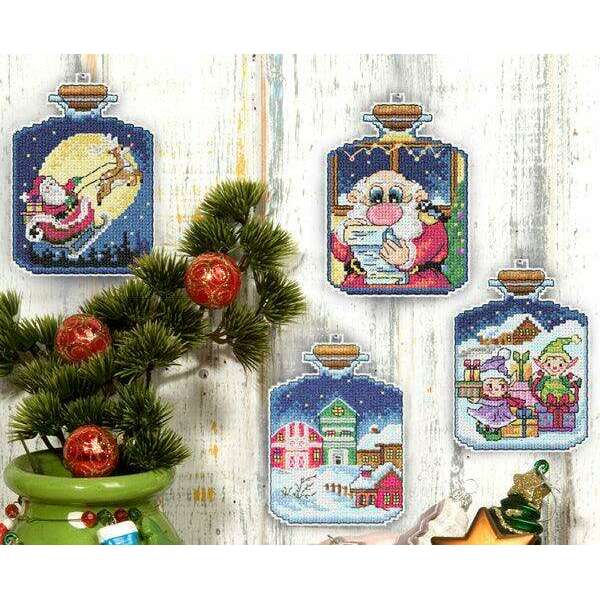 Counted cross stitch kit with plastic canvas "Christmas jars" set of 4 designs 7679