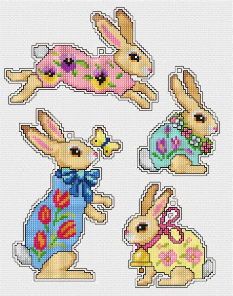 Counted cross stitch kit with plastic canvas "Easter bunnies" set of 4 designs 7676