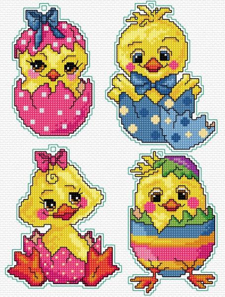 Counted cross stitch kit with plastic canvas "Easter chicken" set of 4 designs 7668