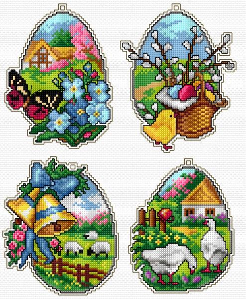 Counted cross stitch kit with plastic canvas "Easter eggs" set of 4 designs 7671