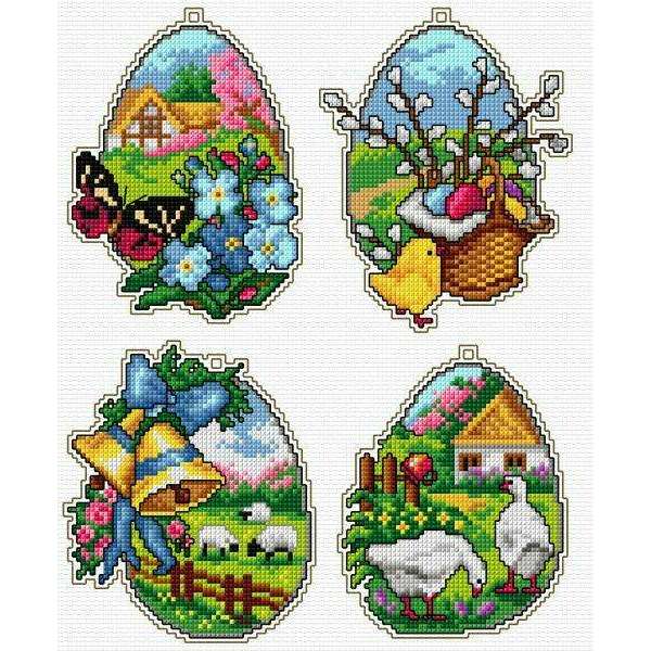 Counted cross stitch kit with plastic canvas "Easter eggs" set of 4 designs 7671