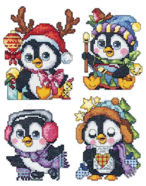 Counted cross stitch kit with plastic canvas "Penguins" set of 4 designs 7635