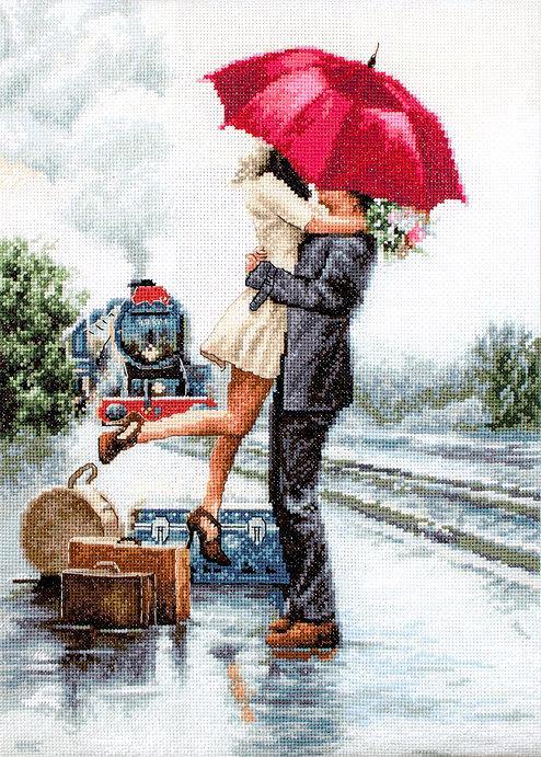 Couple on train station B2369L Counted Cross-Stitch Kit