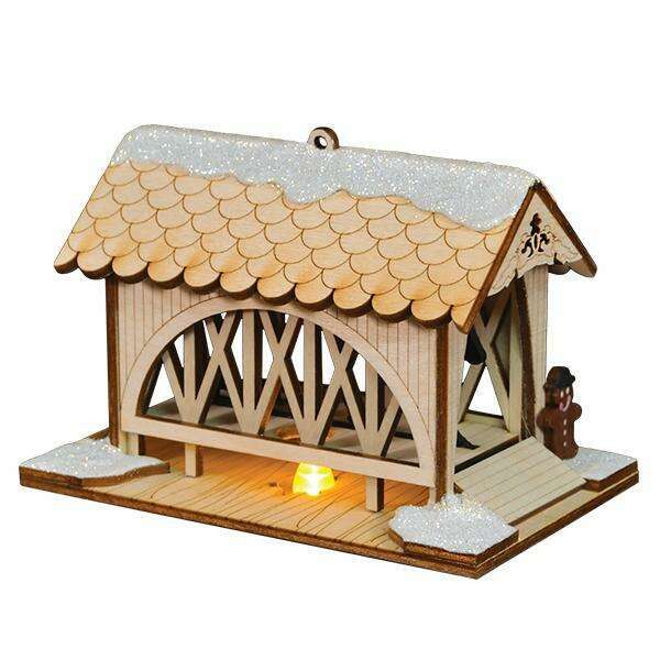 Old World Christmas Covered Bridge & Amish Buggy Blown Glass Ornament