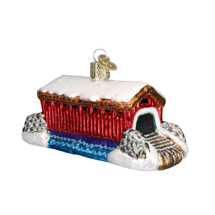 Old World Christmas Covered Bridge Blown Glass Ornament