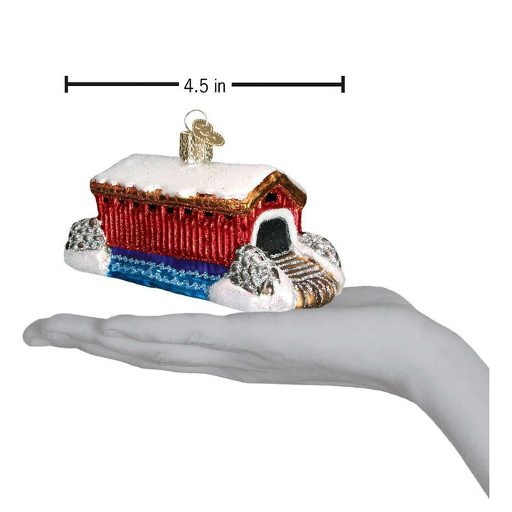 Old World Christmas Covered Bridge Blown Glass Ornament