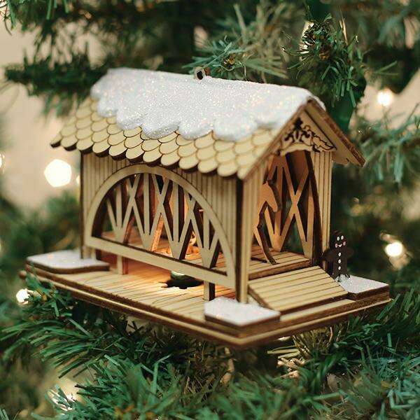 Old World Christmas Covered Bridge and Sleigh Blown Glass Ornament