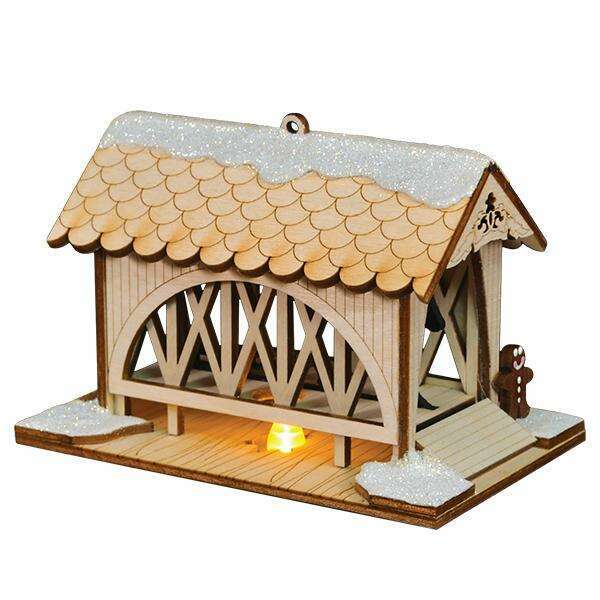Old World Christmas Covered Bridge and Sleigh Blown Glass Ornament