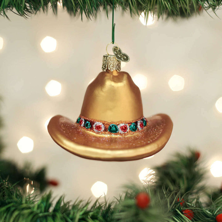 Old World Christmas Cowboy Hat Blown Glass Ornament