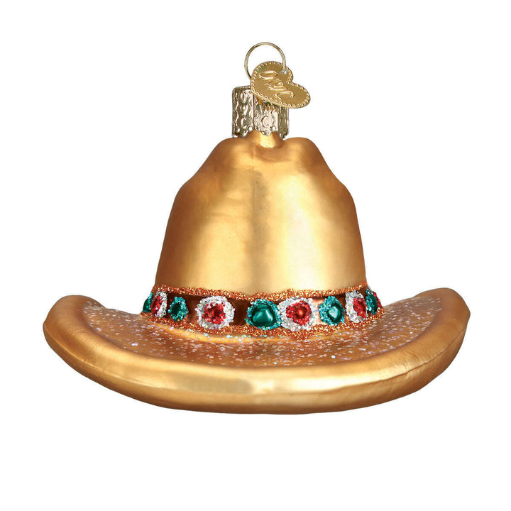 Old World Christmas Cowboy Hat Blown Glass Ornament