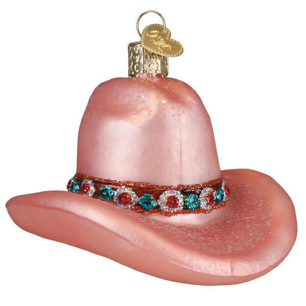 Old World Christmas Cowgirl Hat Blown Glass Ornament