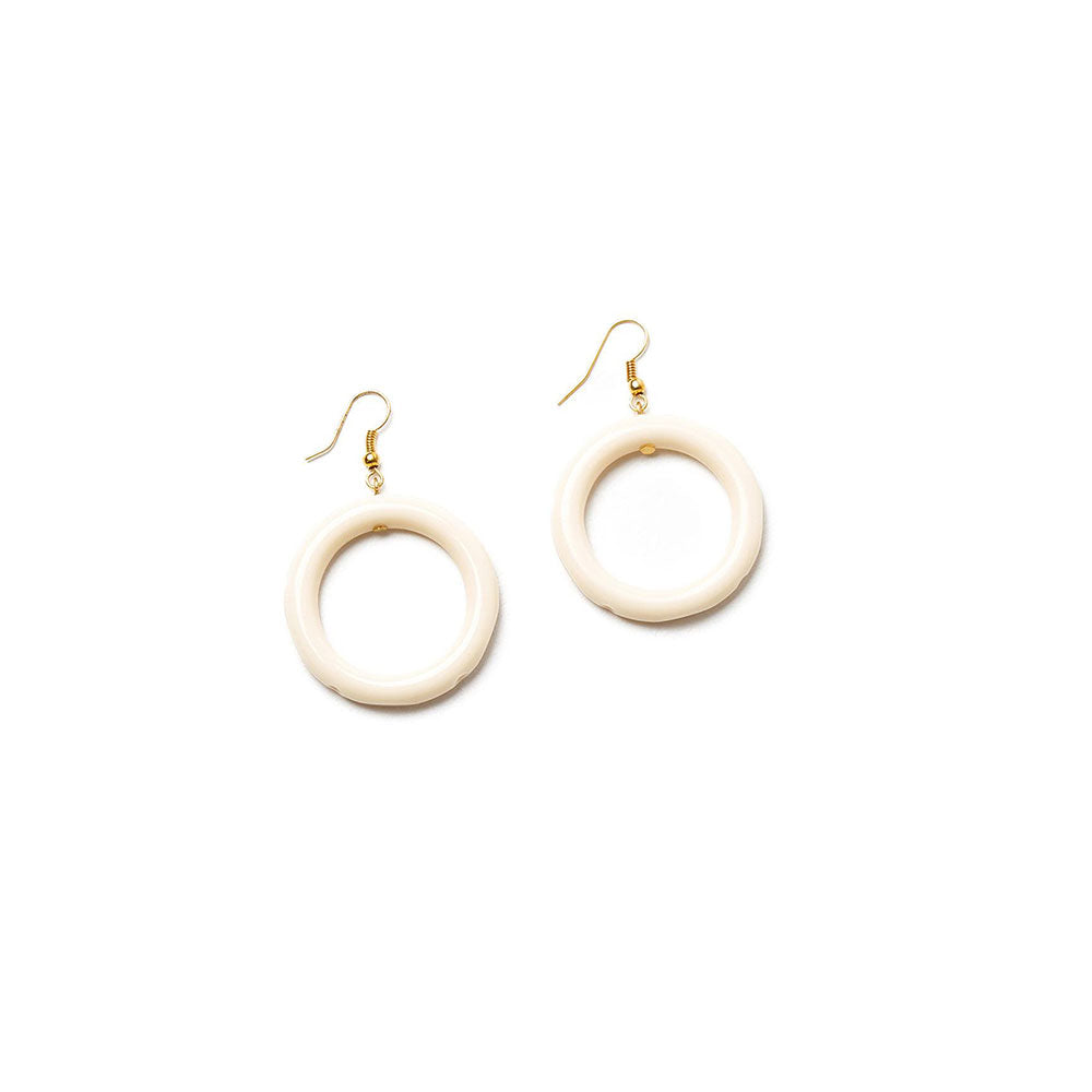 Cream Heavy Carve Drop Hoop Earrings by Splendette image