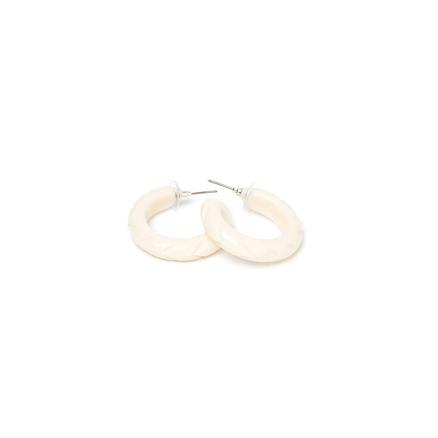 Cream Heavy Carve Hoop Earrings by Splendette image