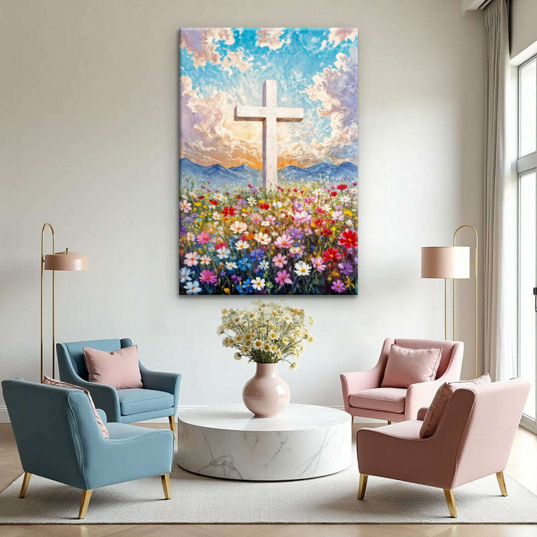 Cross Floral Field Faith Wall Art II
