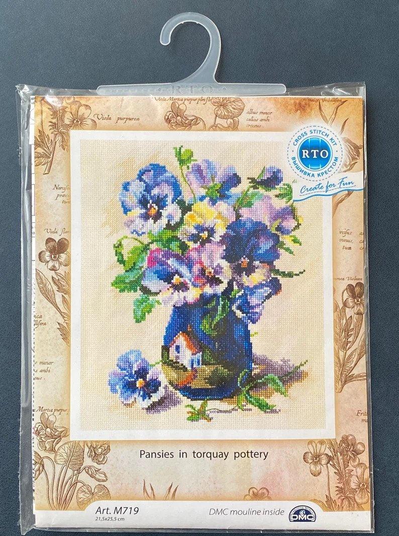 Cross-stitch Kit "Pansies in torquay pottery" M719