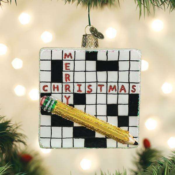 Old World Christmas Crossword Puzzle Blown Glass Ornament