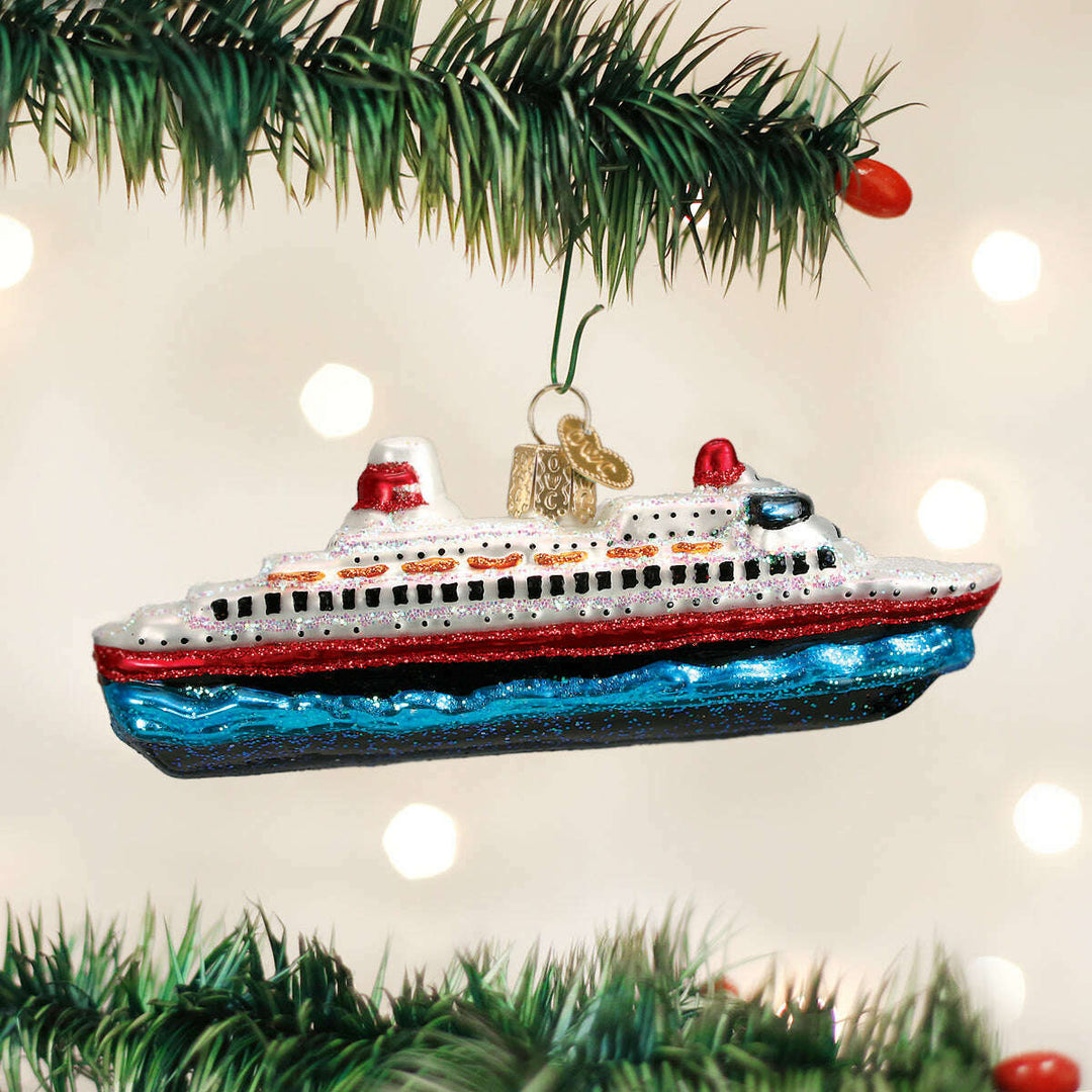Old World Christmas Cruise Ship Blown Glass Ornament