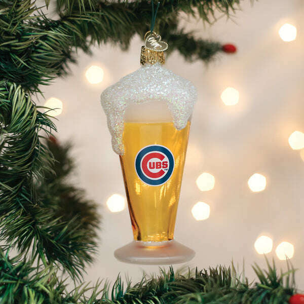 Old World Christmas Cubs Glass Of Beer Blown Glass Ornament