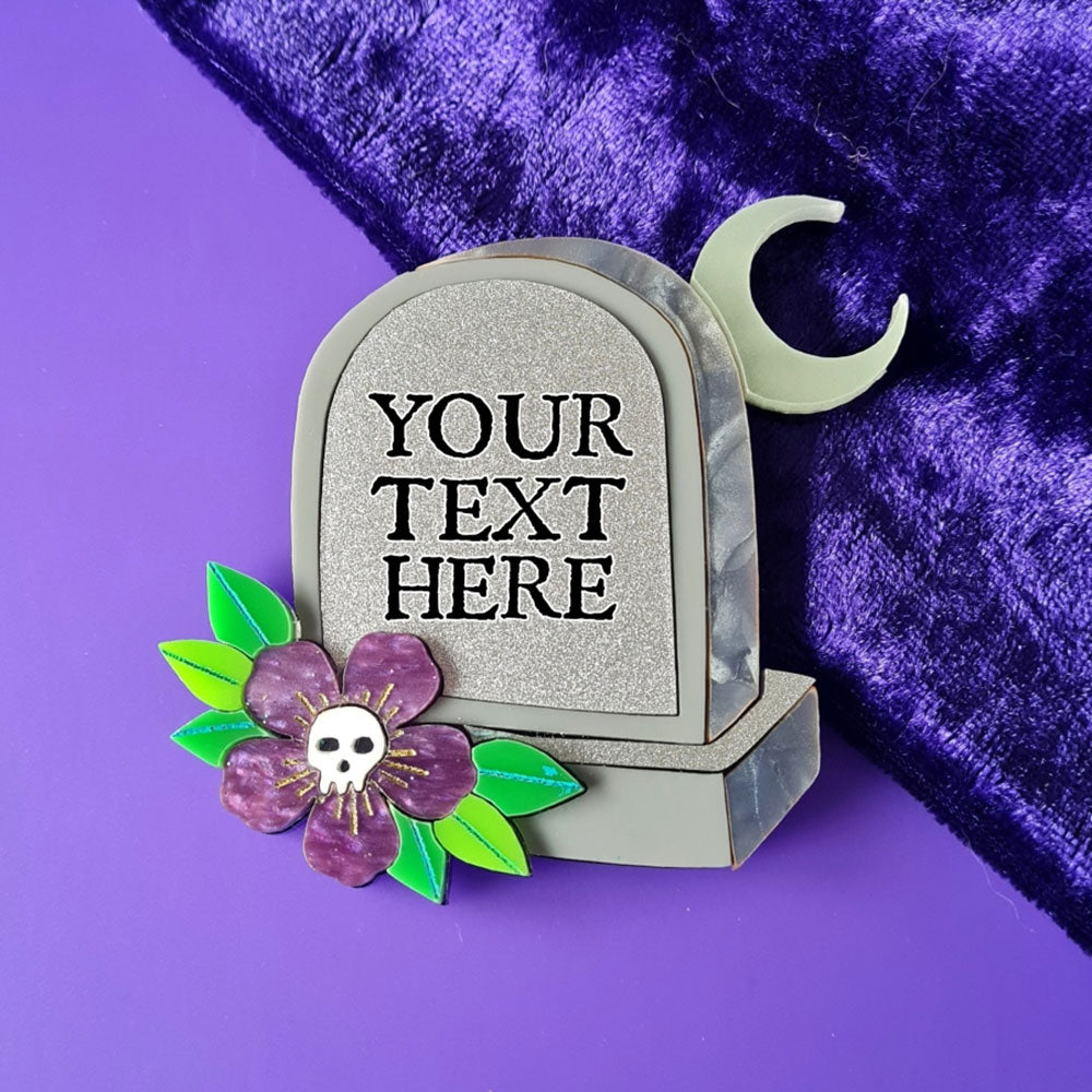 Custom Gravestone Epitaph Brooch- Pre Order by Cherryloco Jewellery 2