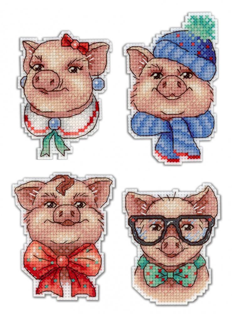 Cute Piggies P-279 / SR-279 Plastic Canvas Counted Cross Stitch Kit