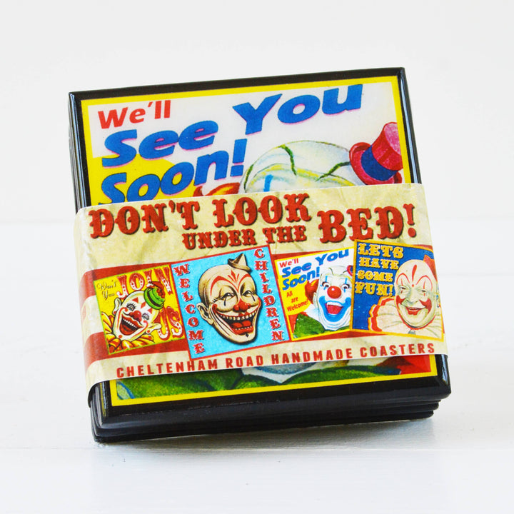 Creepy Clown Halloween Drink Coaster Set