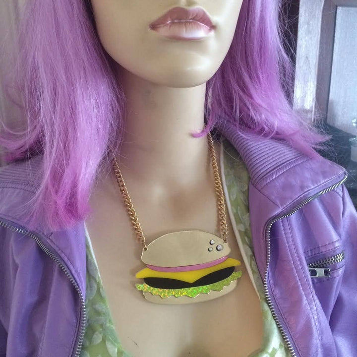 Hamburger Acrylic Large Food Necklace