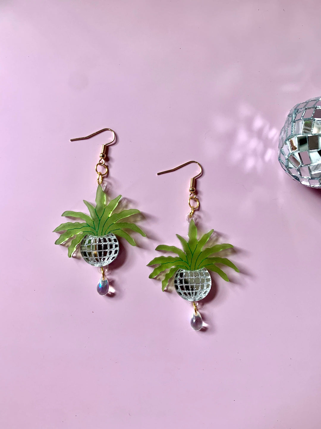 Disco Ball Planter Acrylic Earrings