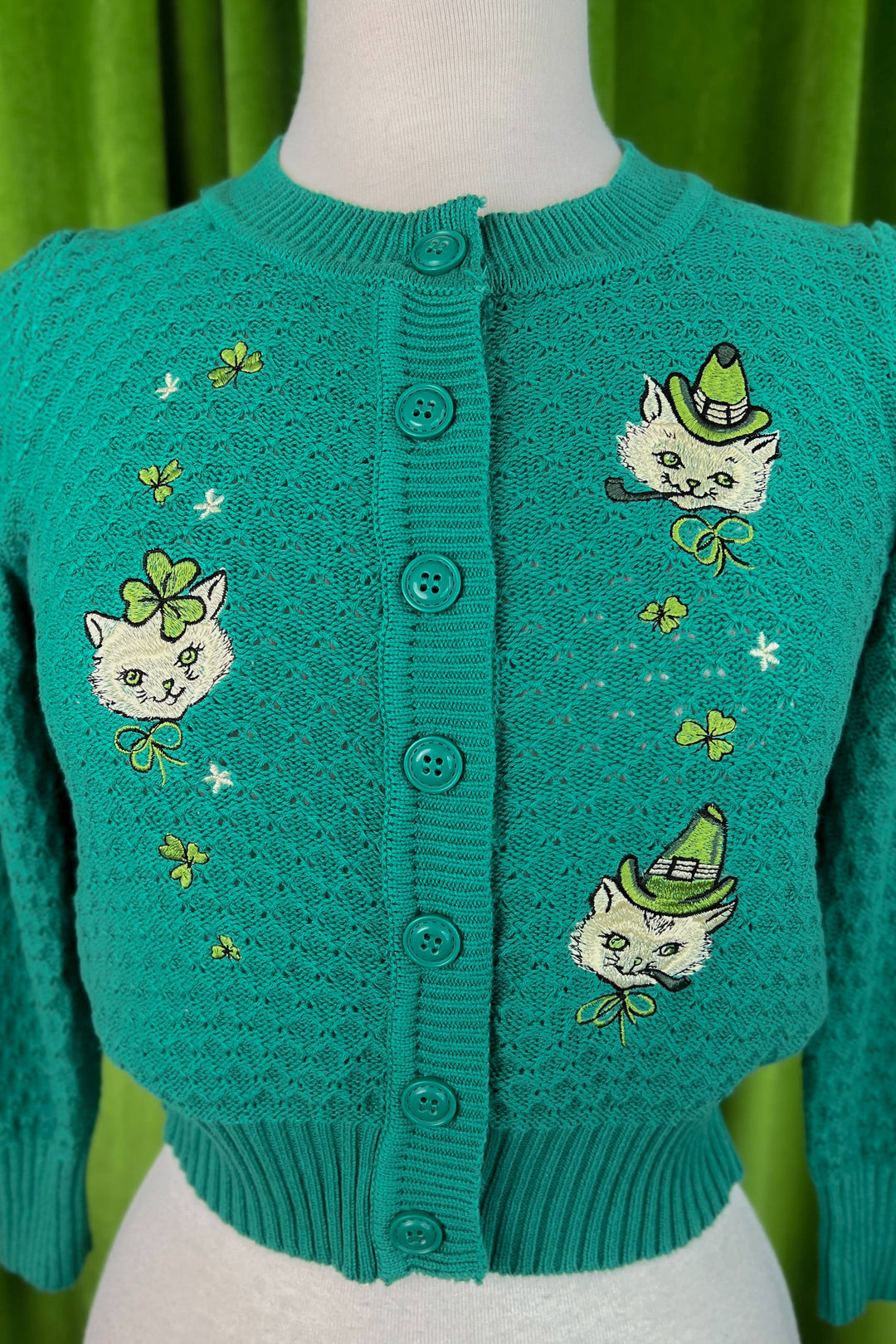 Paddy Cats Cropped Cardigan in Green