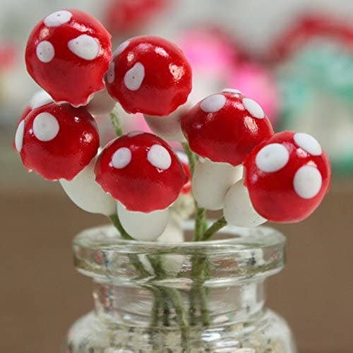 Vintage Red Sealed Plaster Mushrooms -Set of 10