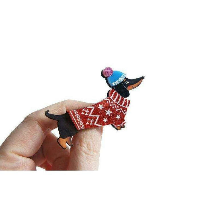 Christmas Dachshund Dog Brooch by Laliblue - Quirks!