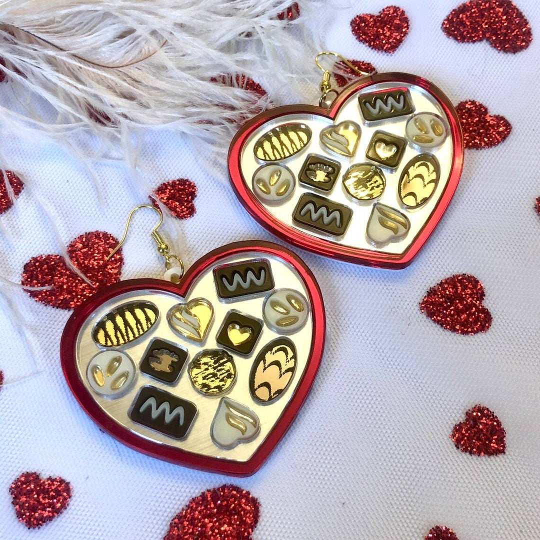 Heart Shaped Chocolate Box Earrings, Valentine's Day