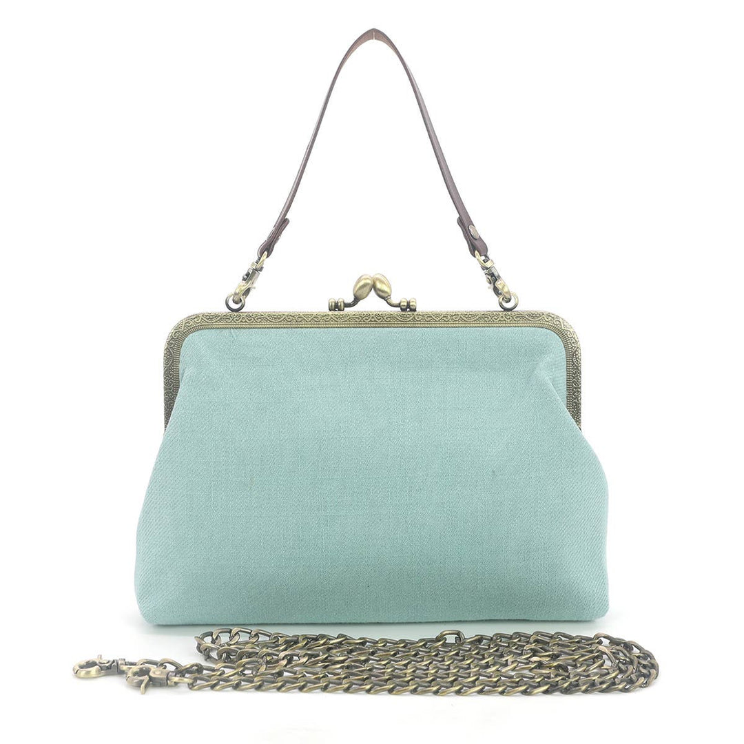 Frog in the Lily Pond Kiss Lock Bag in Linen Cotton Blend Ma