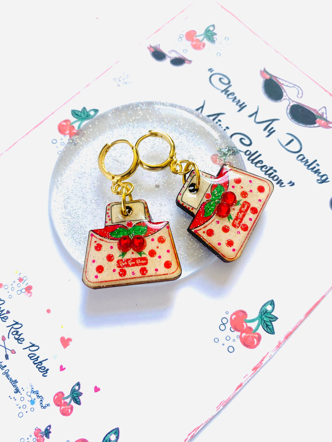 Retro Cherry Handbag Earrings by Rosie Rose Parker
