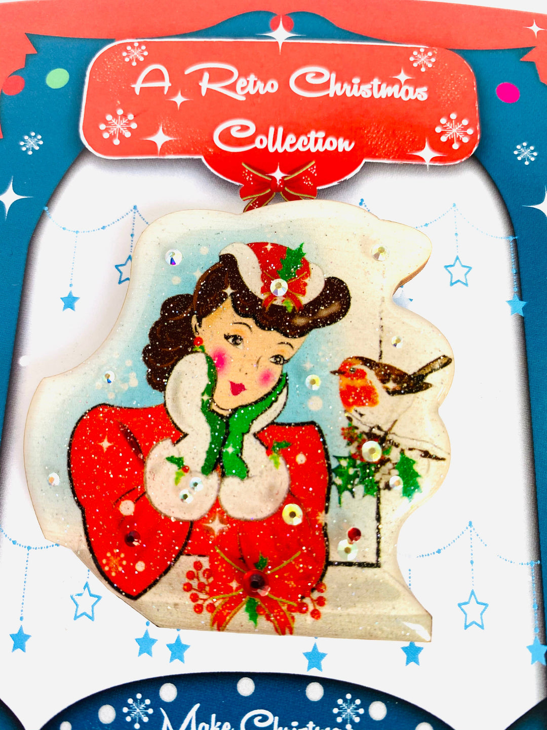 Red Robin and Christmas Lady Brooch by Rosie Rose Parker