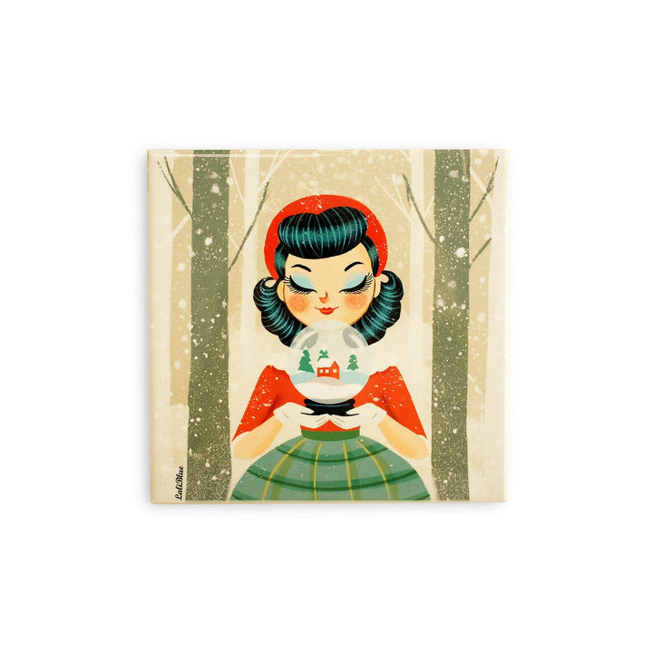 Decorative Tile Girl with Snow Globe by Laliblue 