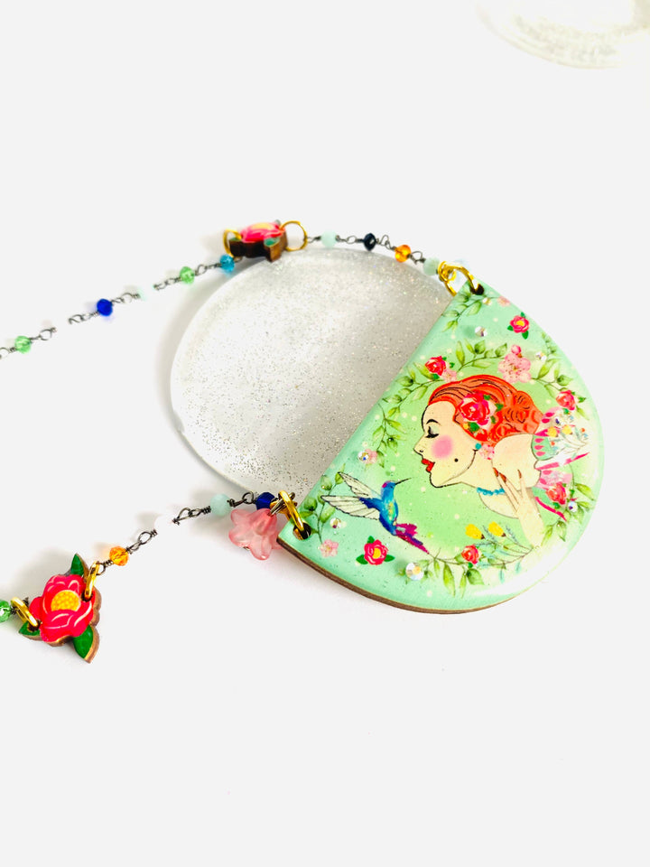 Lady and Hummingbird Statement Necklace by Rosie Rose Parker