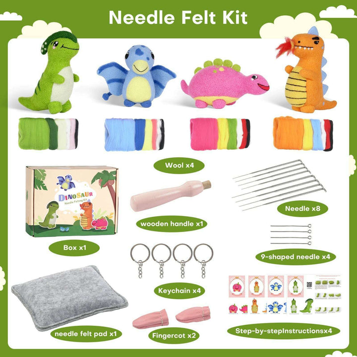 Dinosaurs Needle Felting Kit. Wizardi DIY Wool Craft Kit F07N8-Z-02