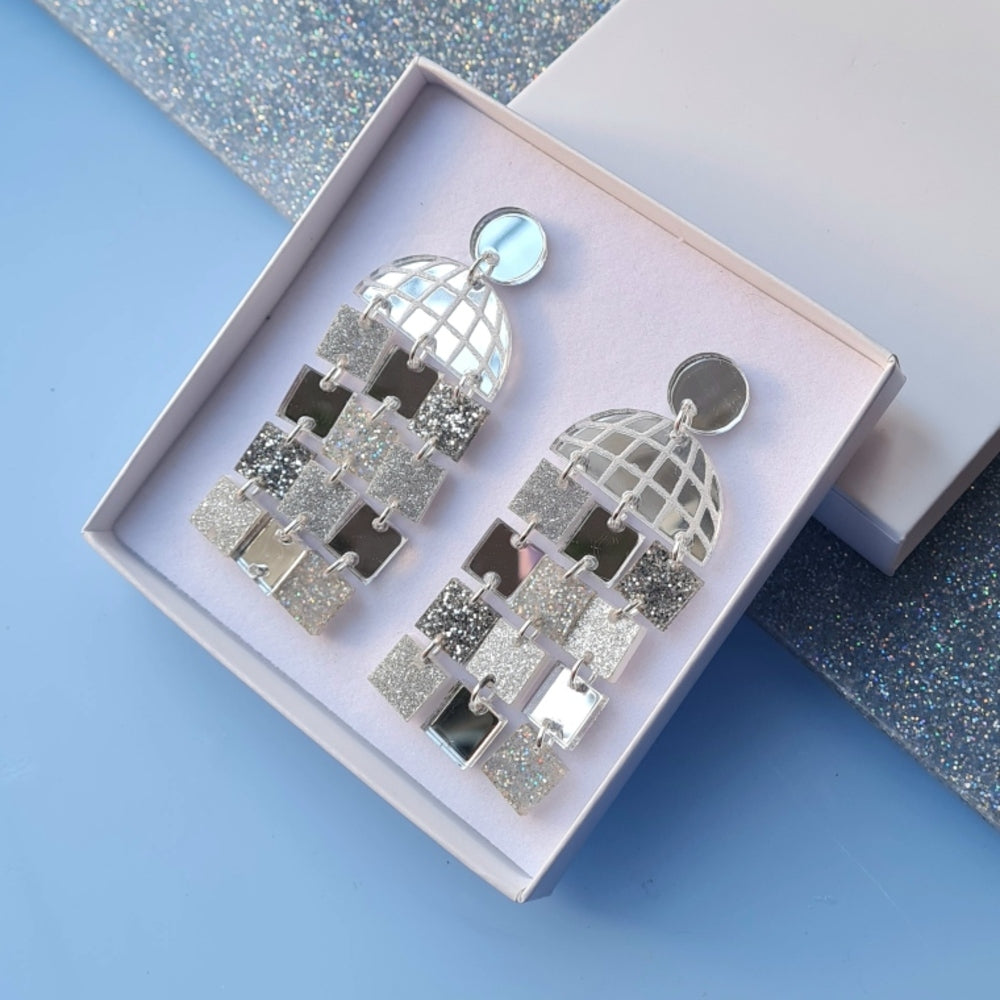 Disco Ball Statement Dangle Earrings &ndash; Two Colours by Cherryloco Jewellery 3