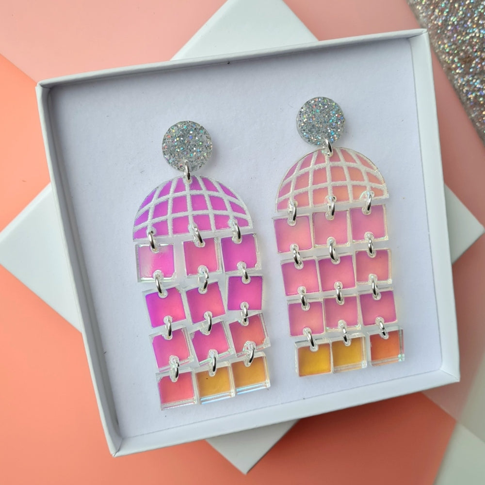 Disco Ball Statement Dangle Earrings &ndash; Two Colours by Cherryloco Jewellery