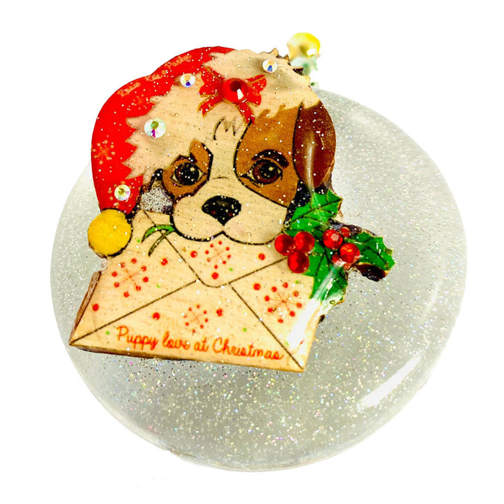 Puppy love at Xmas Brooch by Rosie Rose Parker