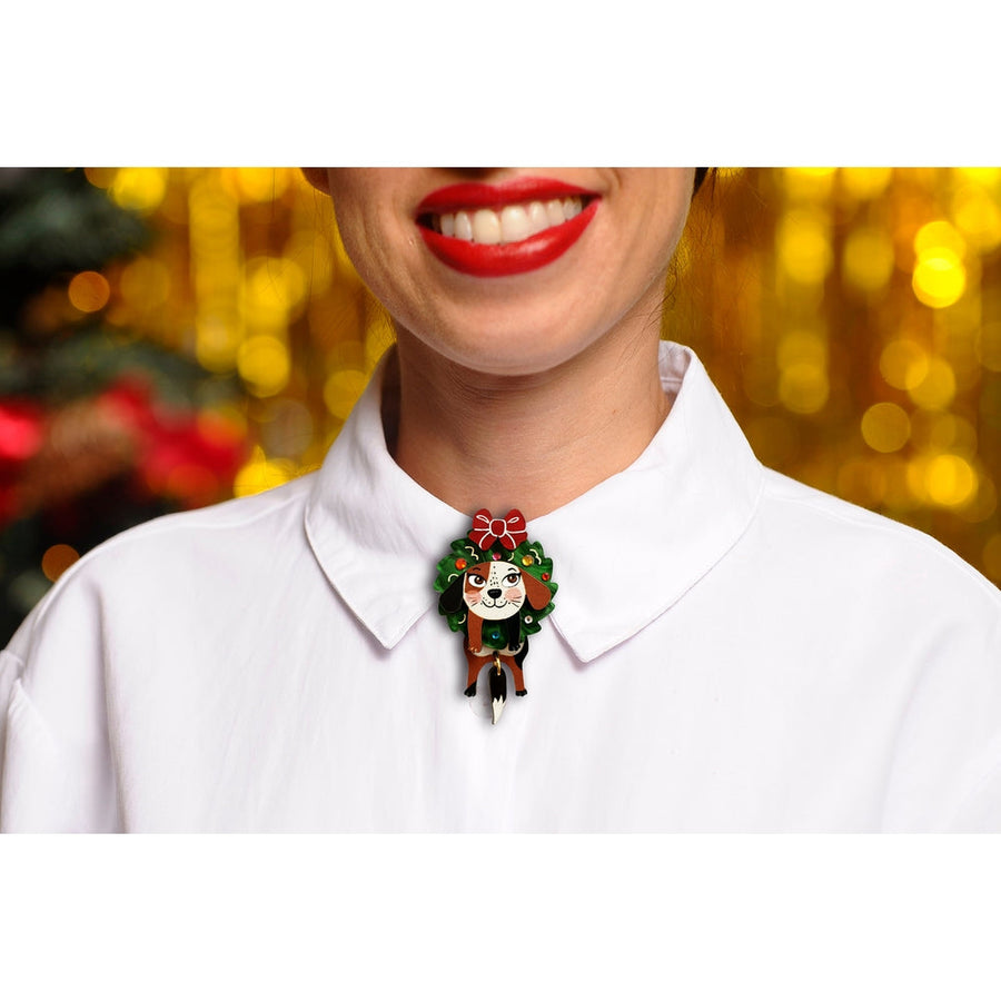 Dog in A Christmas Wreath Button Cover by Laliblue 