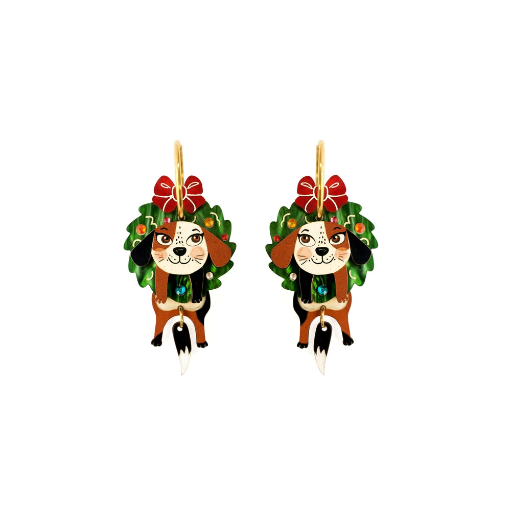 Dog in A Christmas Wreath Earrings by Laliblue 