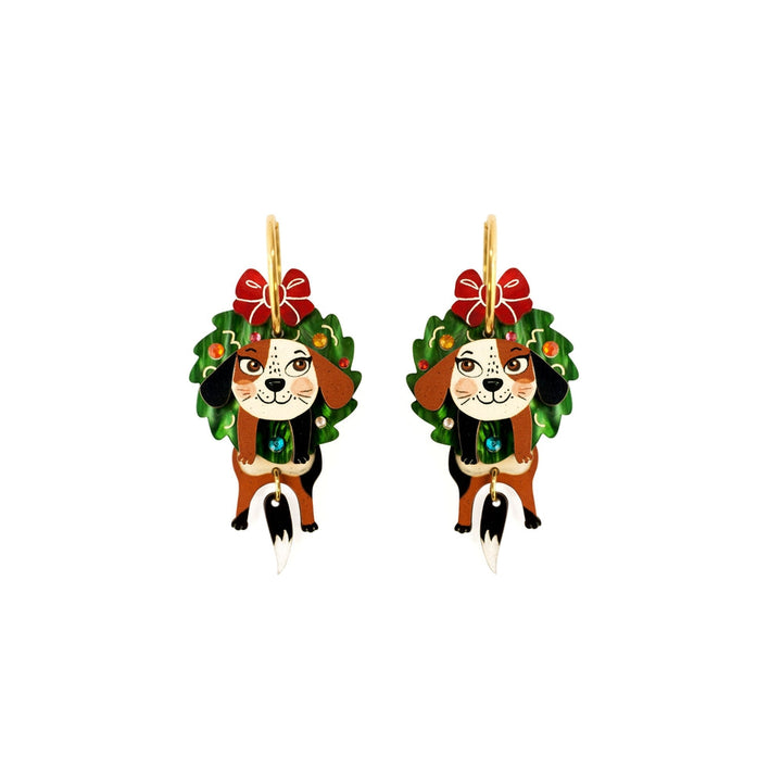 Dog in A Christmas Wreath Earrings by Laliblue 