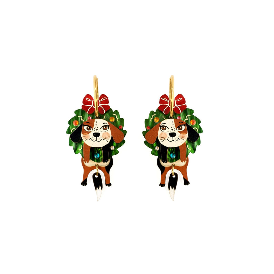 Dog in A Christmas Wreath Earrings by Laliblue 