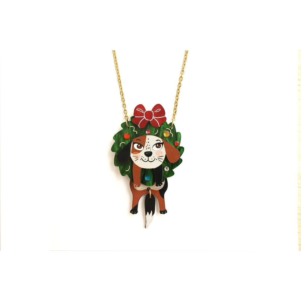 Dog in A Christmas Wreath Necklace by Laliblue 