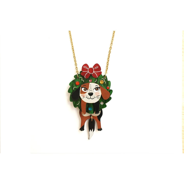 Dog in A Christmas Wreath Necklace by Laliblue 